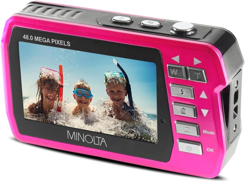 Minolta MN40WP 48MP Waterproof Digital Camera – Dual LCD Screens, 2.7K QHD Video, 16x Digital Zoom, Anti-Shake, Face Detection, 10ft Waterproof (Pink) - Image 3